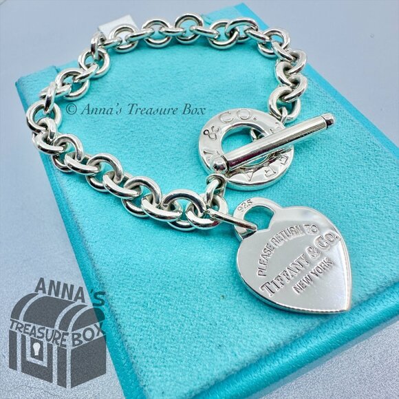 Tiffany & Co. 925 Silver MED RTT Heart Tag Toggle 8.5" Bracelet (pouch) - Picture 1 of 8